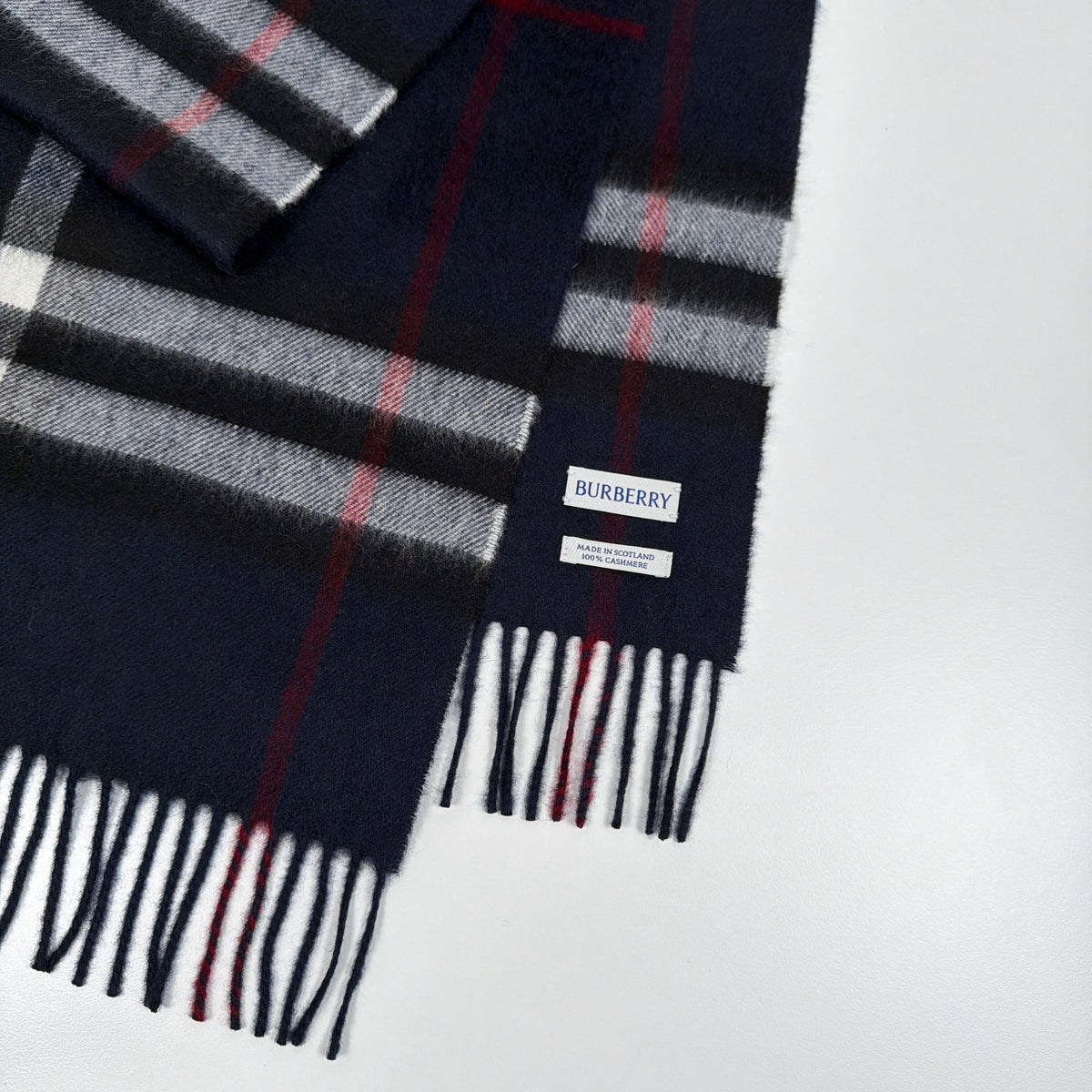 Burberry Check Cashmere Scarf Navy