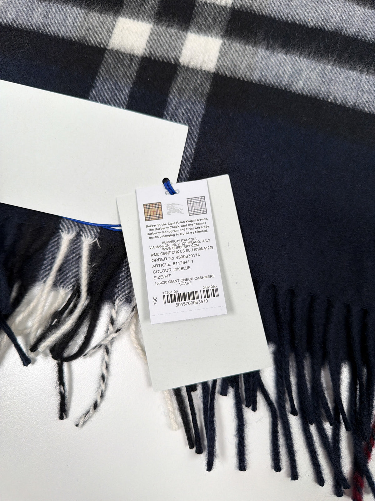 Burberry Check Cashmere Scarf Navy
