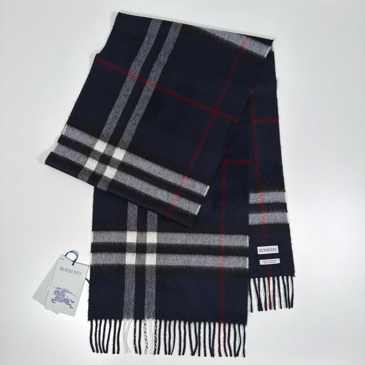 Burberry Check Cashmere Scarf Navy