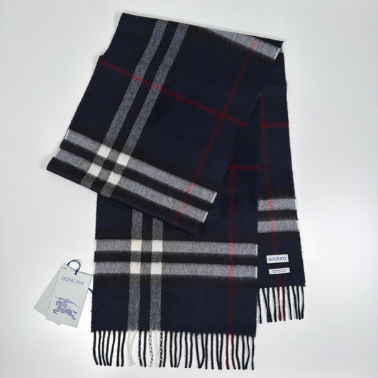 Burberry Check Cashmere Scarf Navy