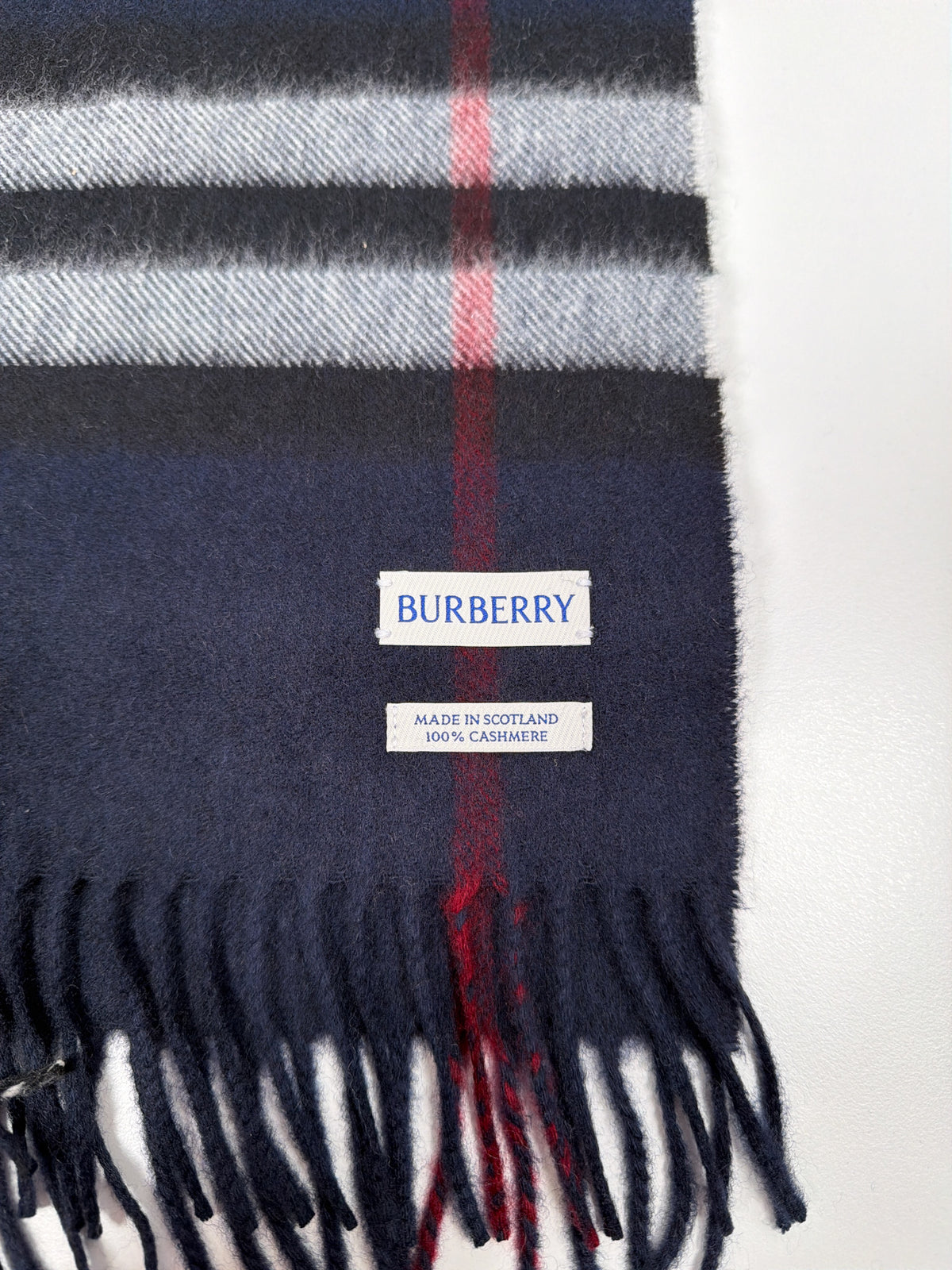 Burberry Check Cashmere Scarf Navy