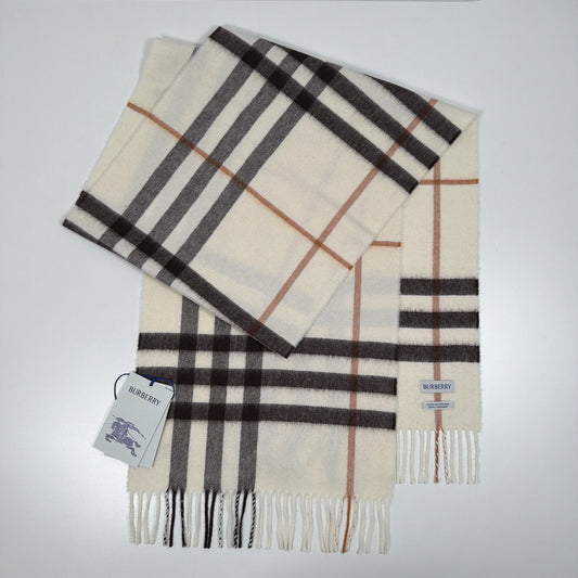Burberry Check Cashmere Scarf Beige Pebble White
