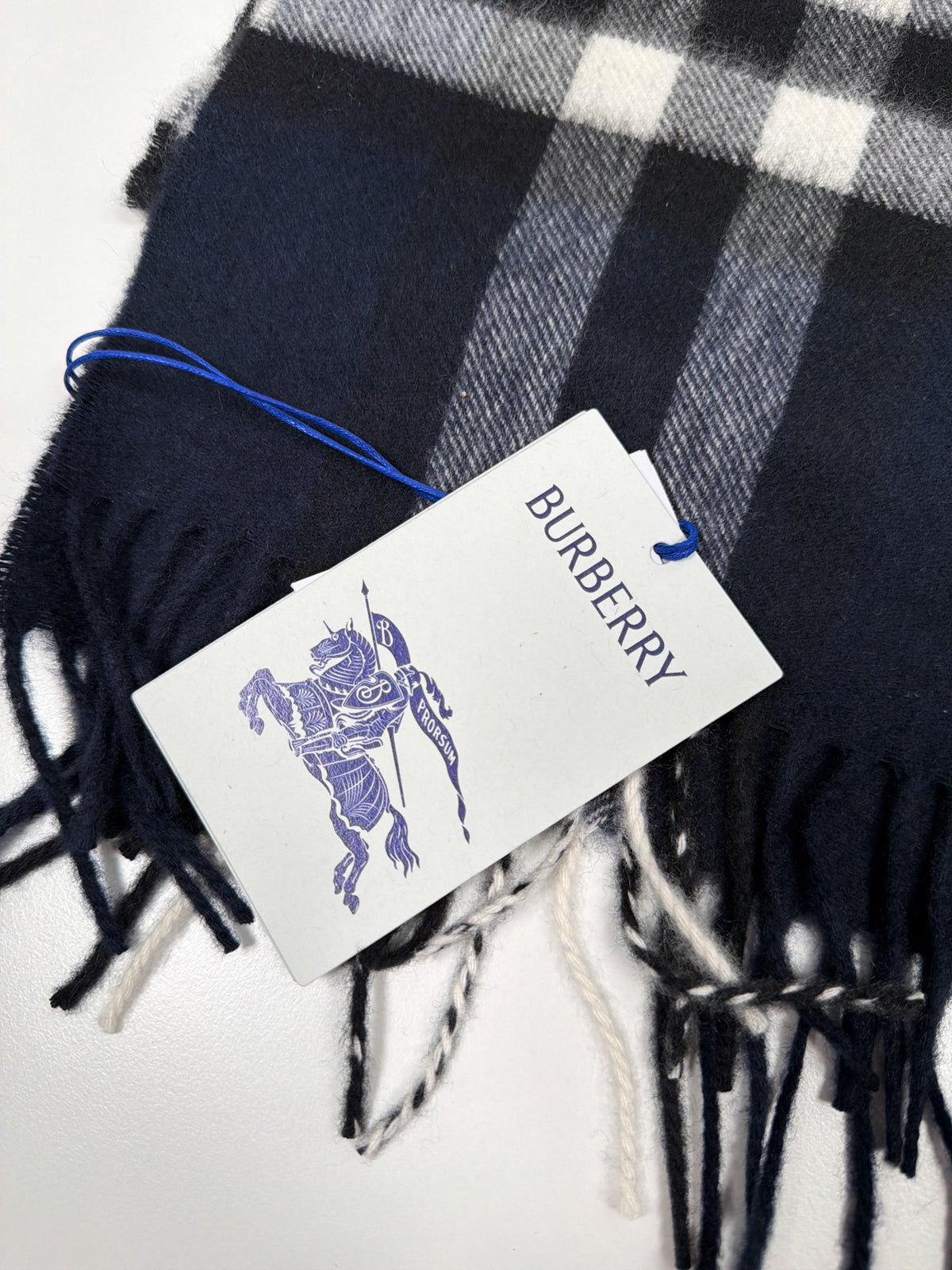 Burberry Check Cashmere Scarf Navy